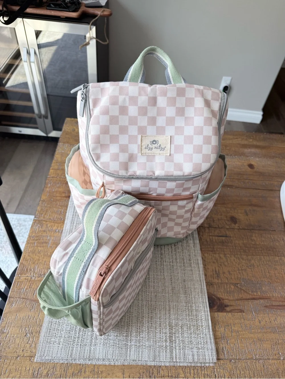 Itzy Ritzy Pink & Cream Checkered Kids Backpack with Matching Lunch Bag